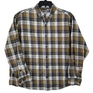 Duluth Trading  Mens XL Relaxed Fit Free Swing Flannel Shirt Brown Plaid Cotton